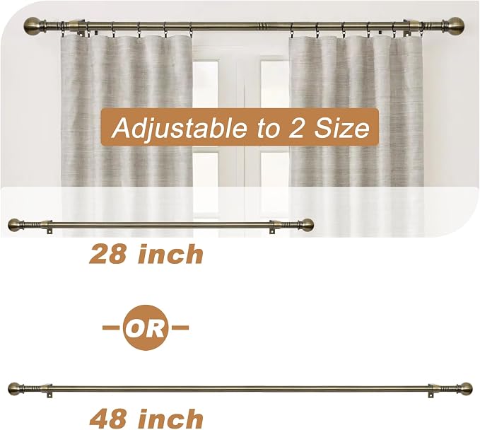 Antique Brass Curtain Rods for Windows 28 to 48 inch, 5/8 inch Small Curtain - Image 2