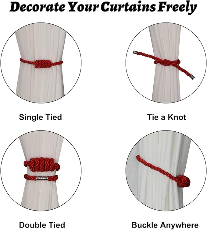 BEL AVENIR Magnetic Curtain Tiebacks, Decorative Drapery Holdbacks Modern Woven - Image 3