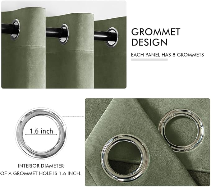 MIULEE Velvet Curtains Sage Green Elegant Grommet Curtains Thermal Insulated - Image 2