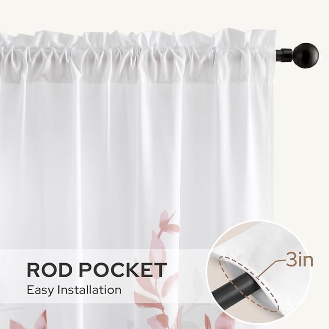 HOMEIDEAS Non-See-Through Pink and White Privacy Sheer Curtains 52 X 63 Inch - Image 5