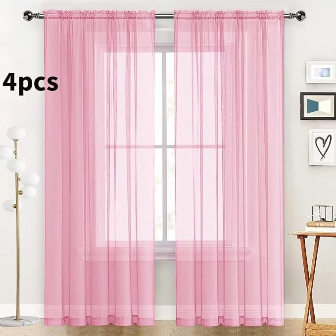 SpaceDresser Sheer Light Pink Curtains 4 Panels Rod Pocket Semi-Sheer Curtain - Image 2