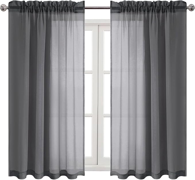 DWCN Dark Gray Sheer Curtains Semi Transparent Voile Rod Pocket Curtains - Image 9
