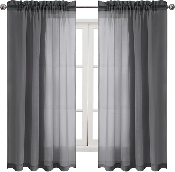 DWCN Dark Gray Sheer Curtains Semi Transparent Voile Rod Pocket Curtains - Image 9