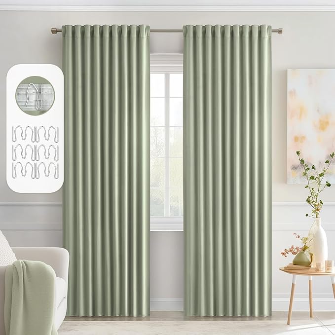 MIULEE Sage Green Back Tab Blackout Curtains 72 Inch Length 2 Panels Set by MIULEE