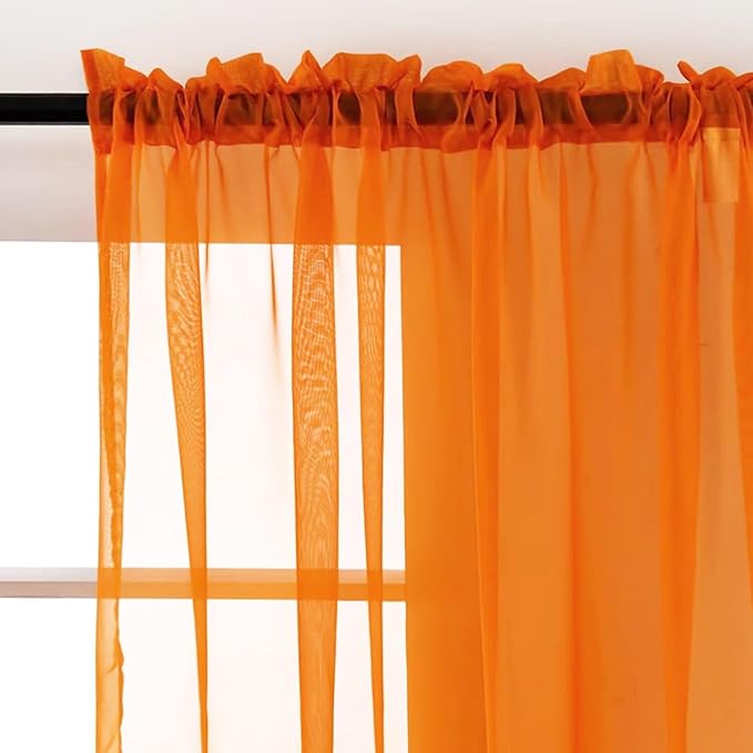 SpaceDresser Orange Sheer Curtains 4 Panels Rod Pocket Semi-Sheer Curtain 96 - Image 3