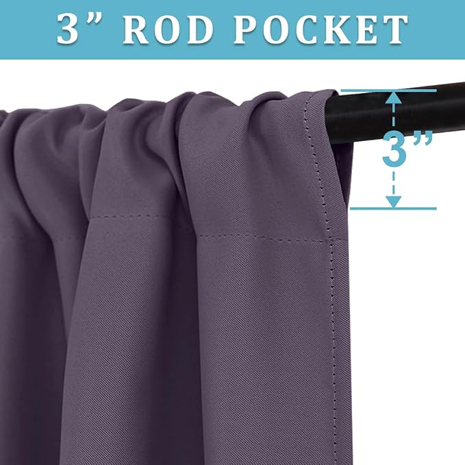 RYB HOME Short Greyish Purple Blackout Curtains - Image 2