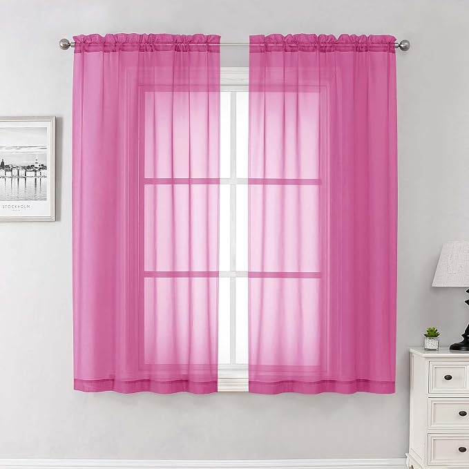 Lecloud Hot Pink Sheer Curtains 63 Inch Length 2 Pcs, Solid Voile Long Light by Lecloud
