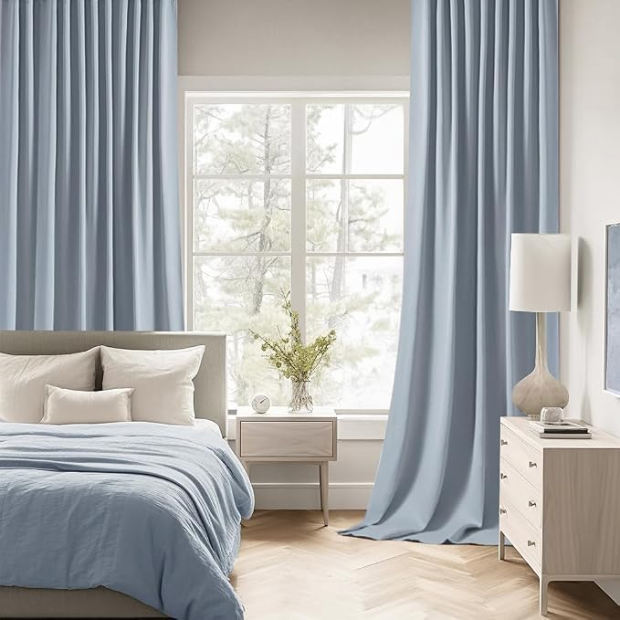 MIULEE Light Blue Back Tab Blackout Curtain 96 Inch Long 2 Panels Set - Image 2