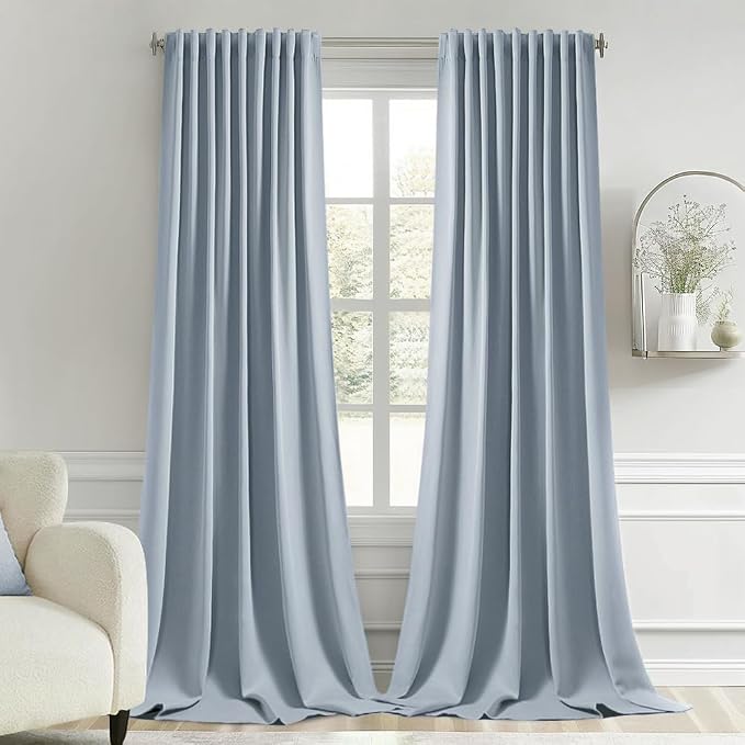 MIULEE Light Blue Back Tab Blackout Curtain 96 Inch Long 2 Panels Set by MIULEE