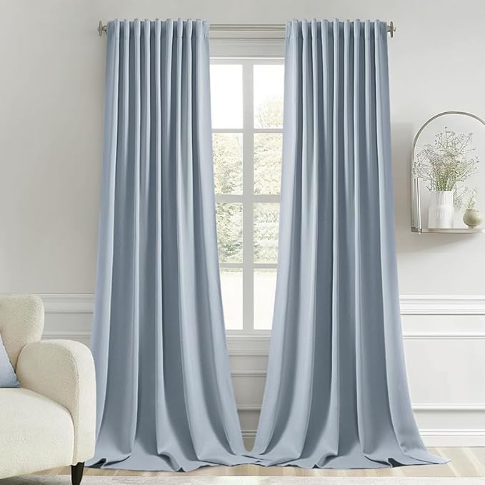 MIULEE Light Blue Back Tab Blackout Curtains 120 Inch Long 2 Panels Set by MIULEE