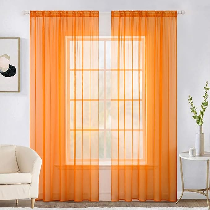 MIULEE Orange Fall Sheer Curtains 54 X 84 Inches, 2 Panels | Solid Color by MIULEE