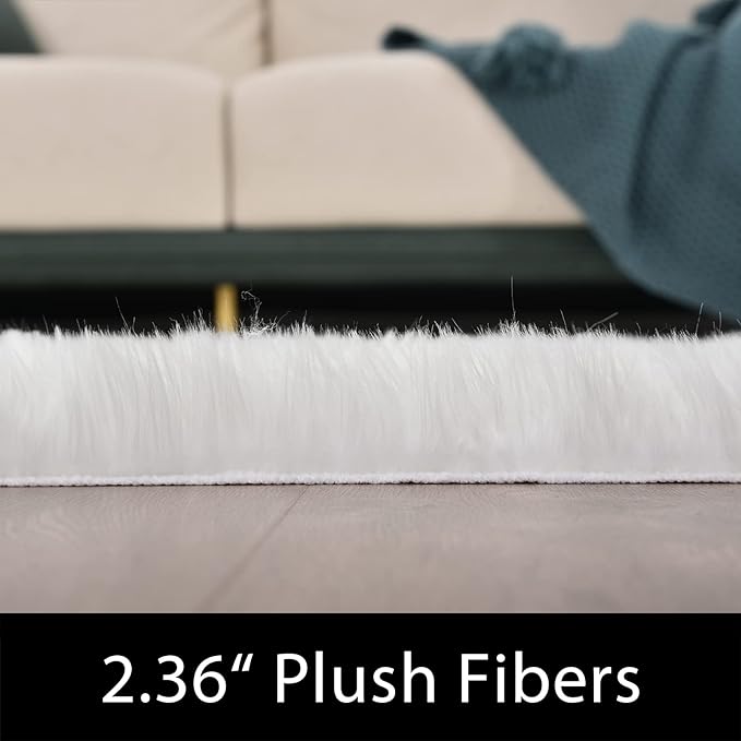 Latepis Sheepskin Rug 4X6 White Faux Fur Rug - Image 5