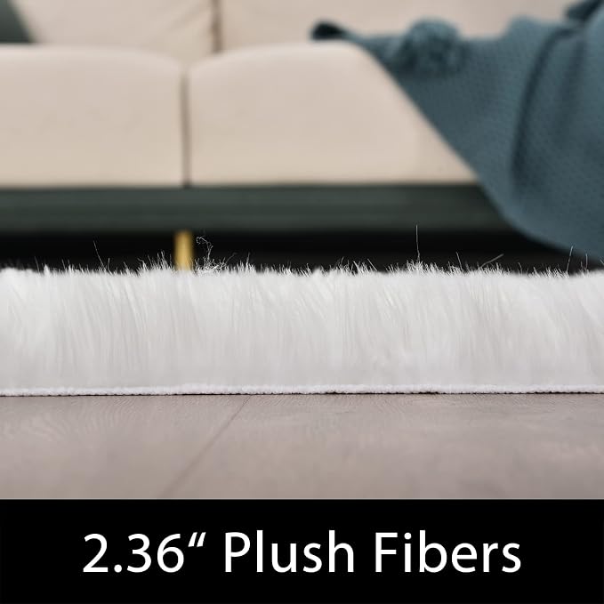 Latepis White Runner 2x6 Faux Sheepskin Fluffy Rug Furry Plush Rugs Faux Fur - Image 3