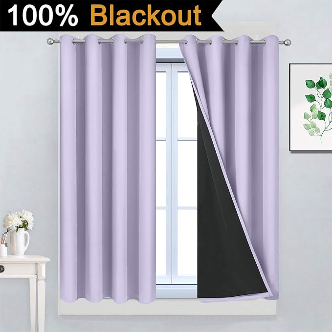 Yakamok Full Blackout Curtains 45 Inches Long, 2 Thick Layers Grommet Top - Image 2