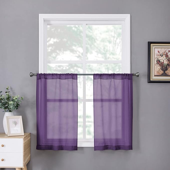 Tollpiz Sheer Tier Curtain Linen Textured Half Kitchen Curtains Sheer Light by Tollpiz