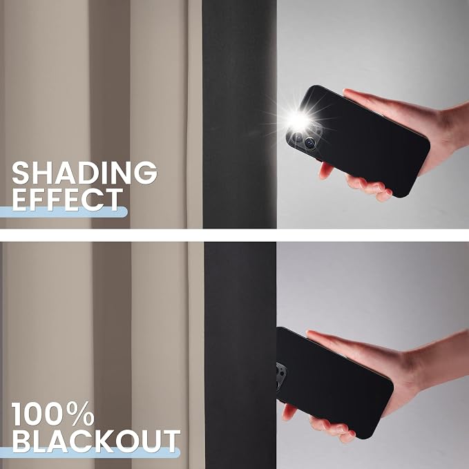 SimpleHome Natural 100% Blackout Curtains Room Darkening Living Room 45L | - Image 4