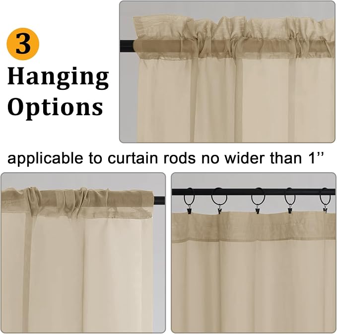 Gwine Taupe Sheer Curtains 63 Inch Length - Image 4