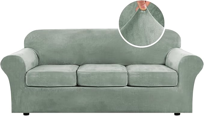 H.VERSAILTEX Modern Velvet Plush 4 Piece High Stretch Sofa Slipcover Sofa Cover by HVERSAILTEX