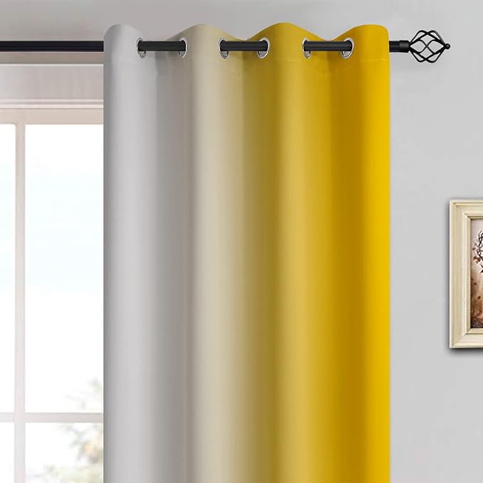 Yakamok Yellow Ombre Curtains 84 Inches Long, Light Blocking Gradient Color - Image 3
