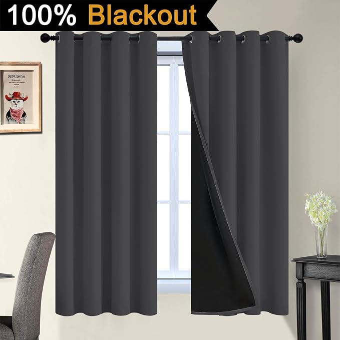 Yakamok 100% Blackout Curtains, 2 Thick Layers Thermal Insulated Total Blackout - Image 2