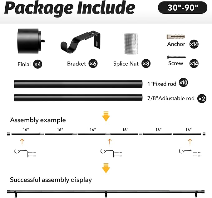 GEEBOBO 2 Pack Black Curtain Rods - Image 6