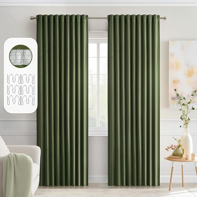 MIULEE Olive Green Back Tab Blackout Curtains 84 Inch Length 2 Panels Set by MIULEE