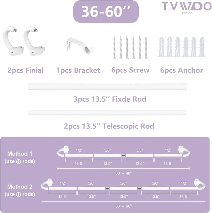 TVWOO White Wrap Around Curtain Rods:5/8" Small Blackout Adjustable Window - Image 8