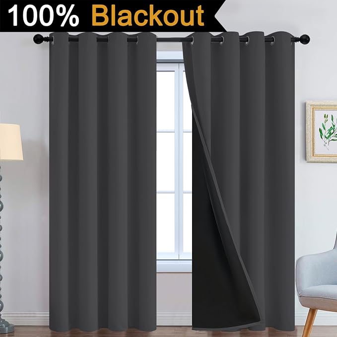 Yakamok 100% Blackout Curtains, 2 Thick Layers Thermal Insulated Total Blackout - Image 2