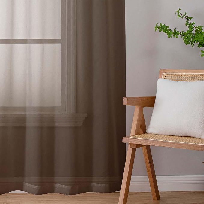Chocolate Sheer Curtains for Bedroom Living Room 45 Inch Length 2 Panels - Image 9