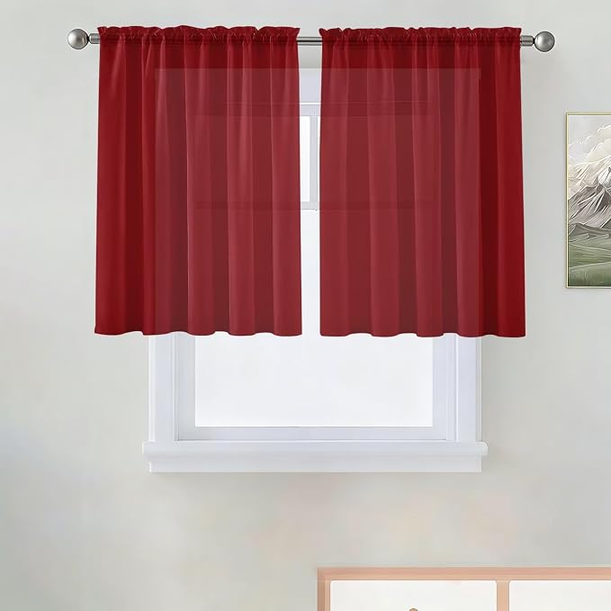 SpaceDresser Basic Rod Pocket Sheer Voile Window Curtain Panels Christmas Red 1 by SpaceDresser