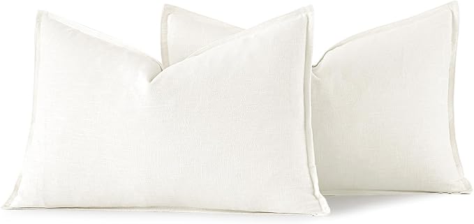 MIULEE Decorative Linen Lumbar Pillow Covers 12x20 Inch Cream White Boho - Image 6