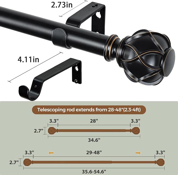 KAMANINA 1 Inch Curtain Rod Telescoping Single Drapery Rod 28 to 48 Inches - Image 6