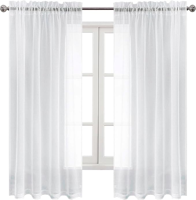 DWCN White Sheer Curtains Semi Transparent Voile Rod Pocket Curtains - Image 9