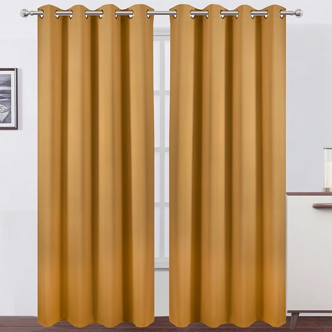 LEMOMO Blackout Curtains 66 x 95 inch/Mustard Yellow Curtains Set of 2 by Lemomo