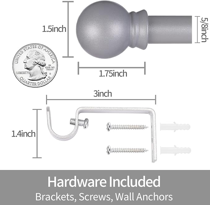 Thestoa Curtain Rods for Windows 48 to 84-92 inch, 5/8" Brushed Nickel Curtain - Image 3