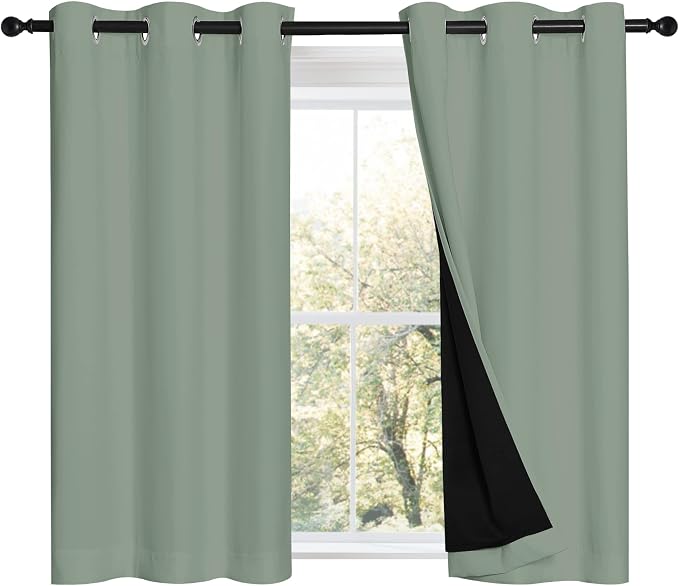 NICETOWN Greyish Green 100% Blackout Curtains 45 inches Long, 2 Thick Layers by NICETOWN