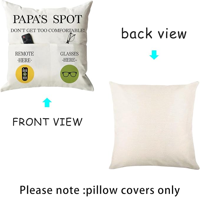 ONFAON Papa Gifts Throw Pillow Case, Papa's Spot Throw Pillow Covers 18 x 18 - Image 4