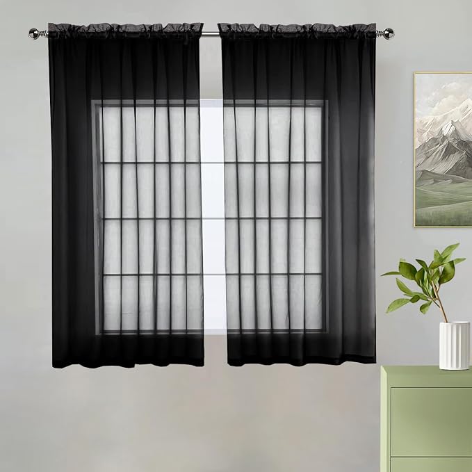 youleyar Solid Sheer Rod Pocket Curtain Voile Draperies 2 Panels White Beige by Youleyar