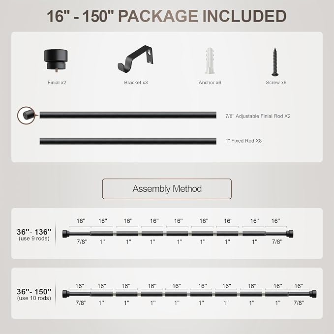 Lootkell Modern Matte Black Curtain Rods - Image 9