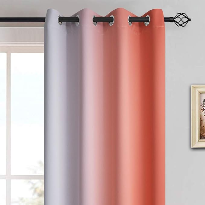Yakamok Thermal Insulated Coral and Greyish White Gradient Curtains, Room - Image 3