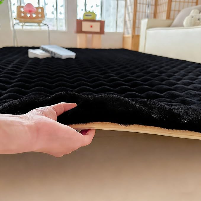 Black Rabbit Plush Rug 8'x10', Fluffy Faux Fur Shaggy Area Rug - Image 6