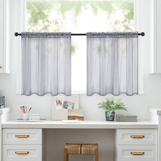 MIULEE 2 Panels Kitchen Tiers Half Window Sheer Curtains Rod Pocket Translucent - Image 6