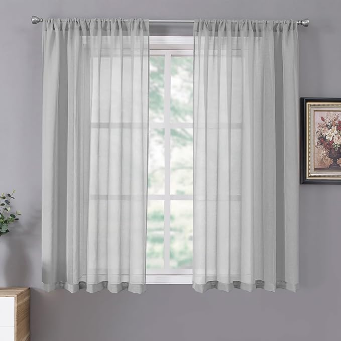 Tollpiz Short Sheer Curtains Living Room Linen Textured Curtain Sheers Light by Tollpiz