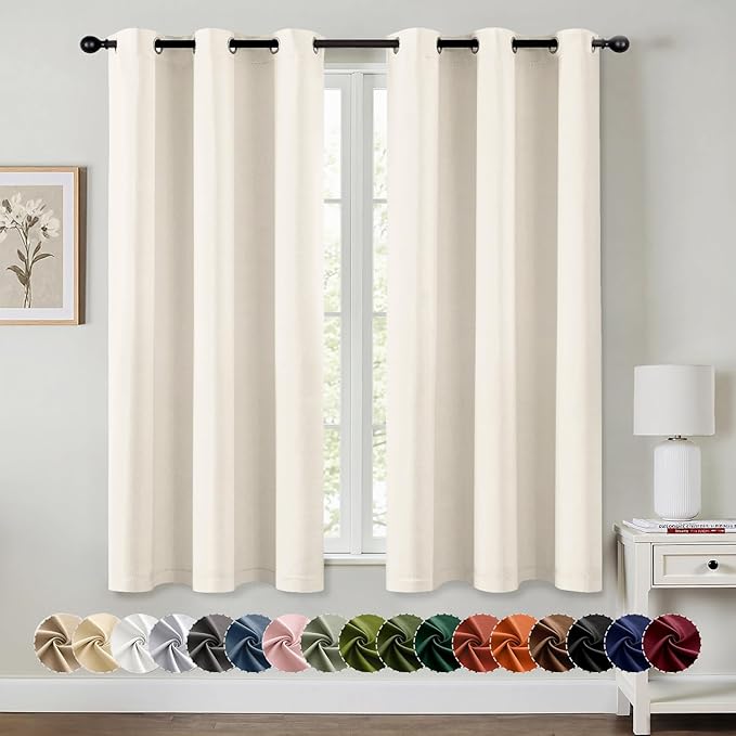 MIULEE Blackout Curtains for Bedroom 2 Panels 40 x 63 Inch Long Beige White | by MIULEE