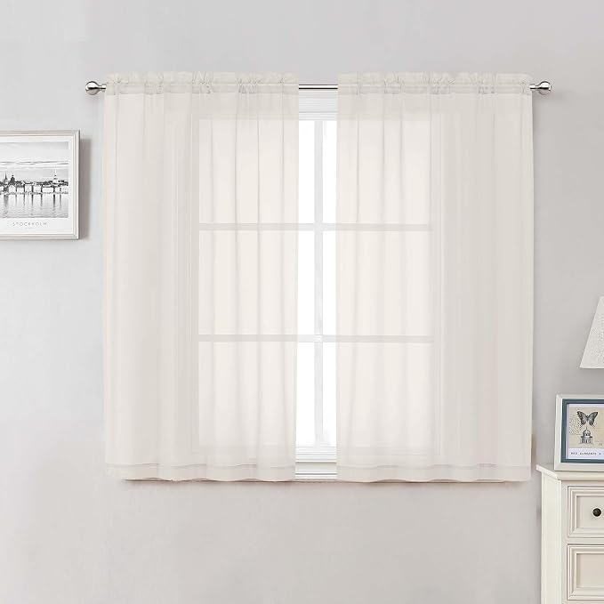 Lecloud Ivory Sheer Curtains 50 Inch Length 2 Pcs, Rustic Farmhouse Curtains by Lecloud