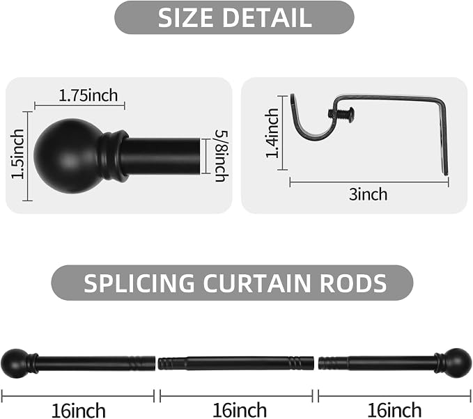 Thestoa 2 Pack Black Curtain Rods - Image 3