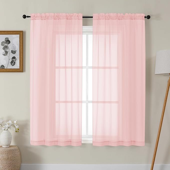 Gwine Blush Pink Sheer Curtains 63 Inch Length by Gwine