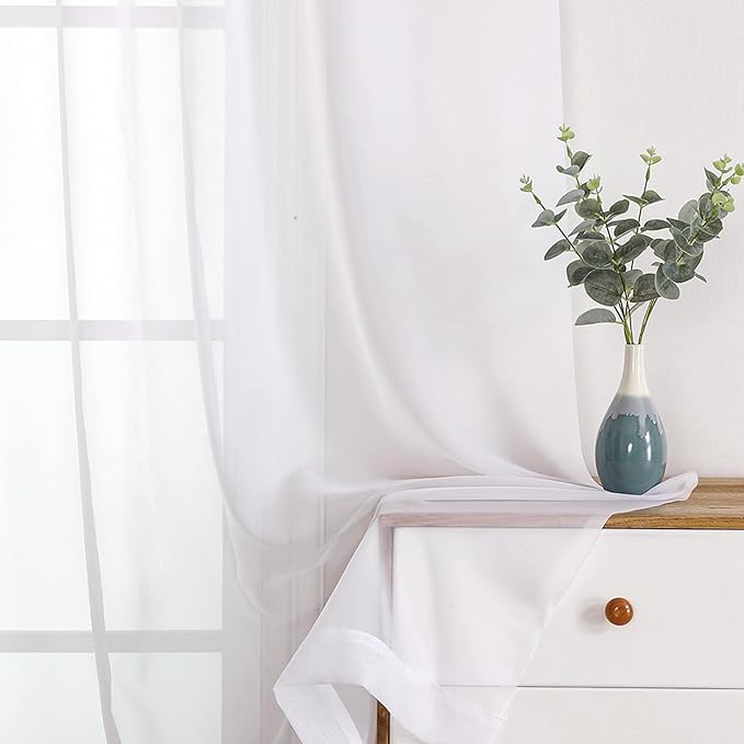 Sheer White Curtains, Sheer Curtains 63 inch Length 2 Panels Set, Rod Pocket - Image 8