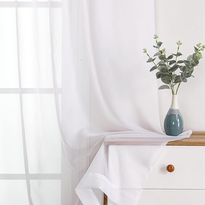 OWENIE Sheer Curtains 84 Inches Long 2 Panels Set, Sheer White Curtains - Image 2