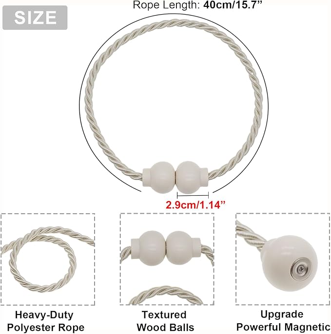 6 Pack Magnetic Curtain Tiebacks Modern Handmade Rope Curtain Tie Backs - Image 4